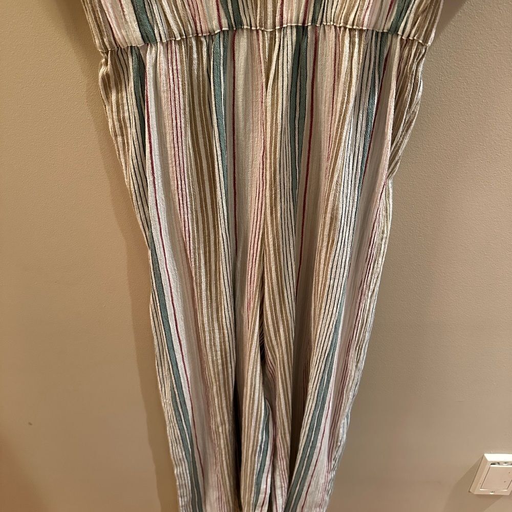 Loft Beach Striped Tie Front Wide Leg Jumpsuit Puff Sleeve Small - Picture 3 of 6